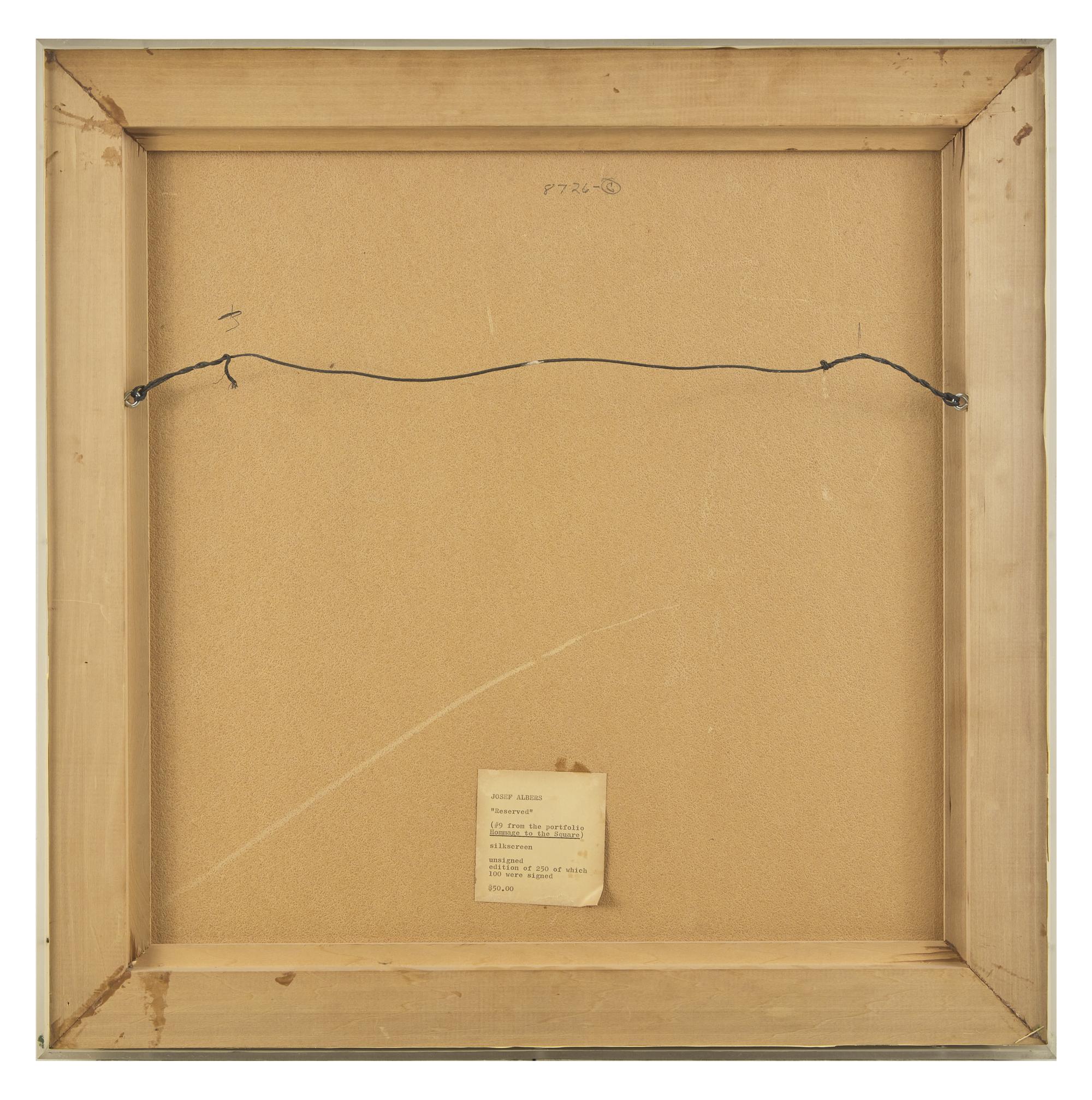 Reserved (Plate 9 from Homage to the Square: Ten Works by Josef Albers ), 1962
