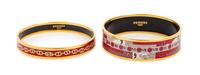 A Set of Hermès Red 65mm Enamel Bangles, 6.5" diameter, .4" W; 6.5" diameter, .75" W.