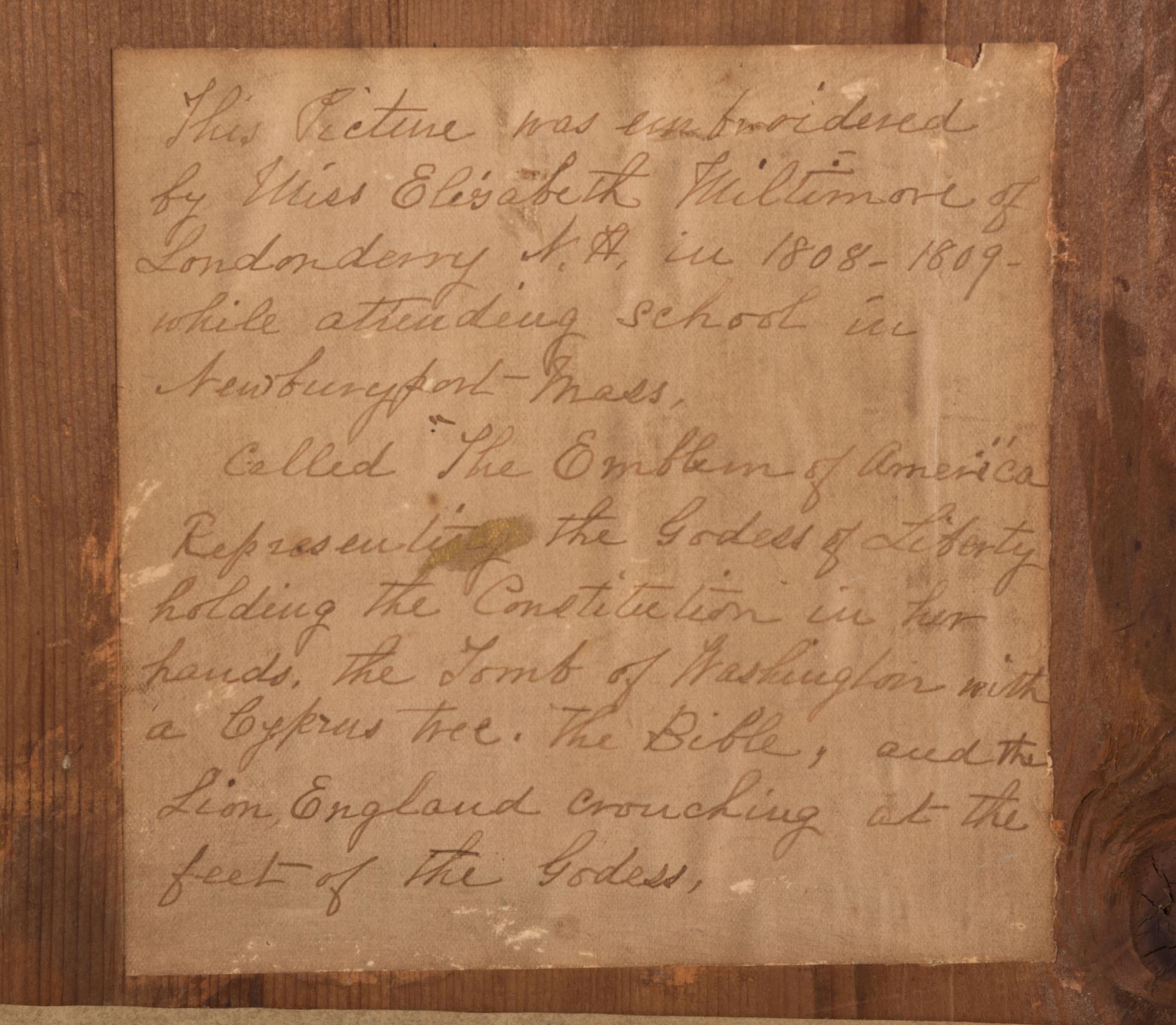 A Schoolgirl's Silkwork Embroidered Picture of 'The Emblem of America,' Wrought by Elisabeth Miltimore