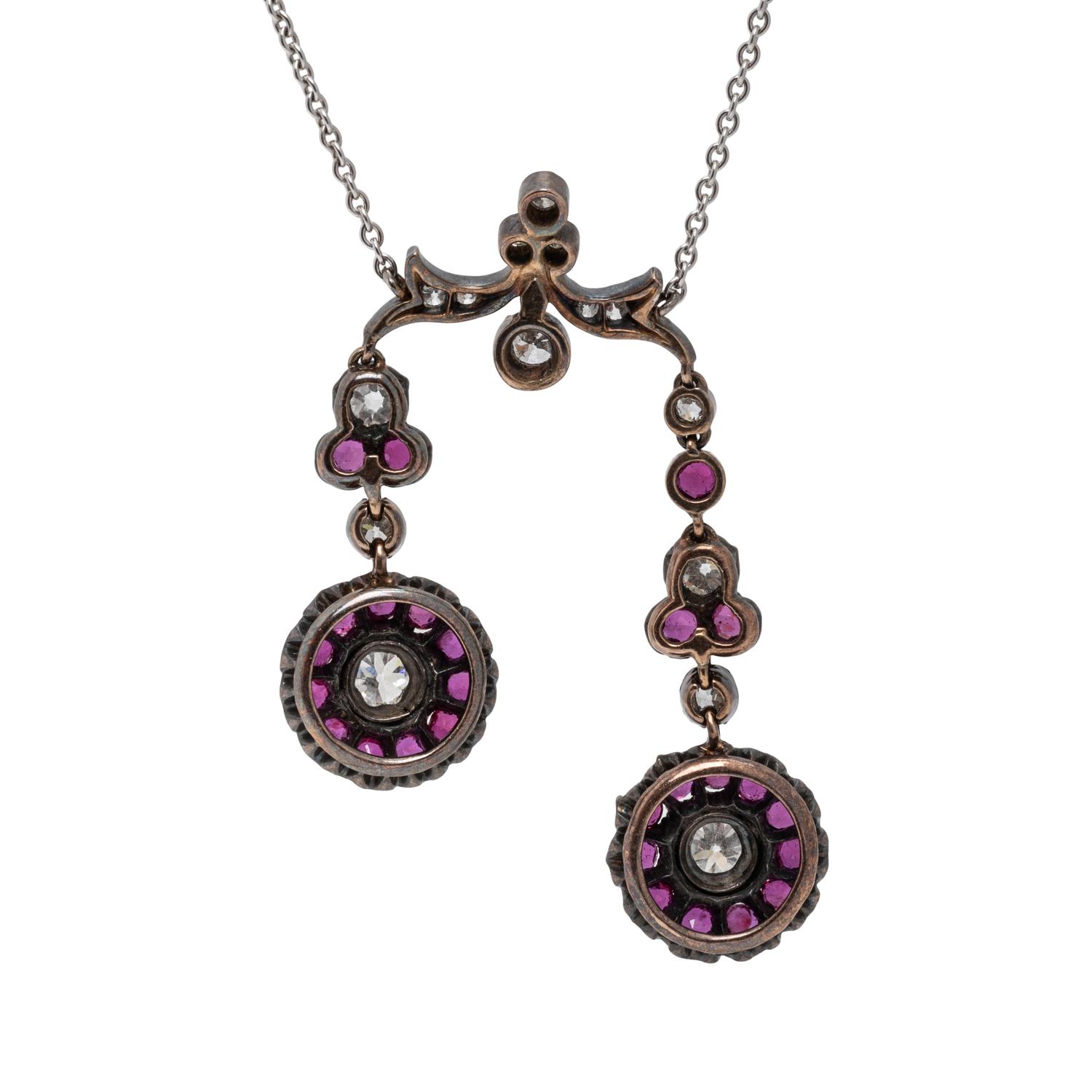 EDWARDIAN, RUBY AND DIAMOND LAVALIER