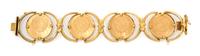An 18 Karat Yellow Gold and Mexican Gold Coin Bracelet, 69.90 dwts.
