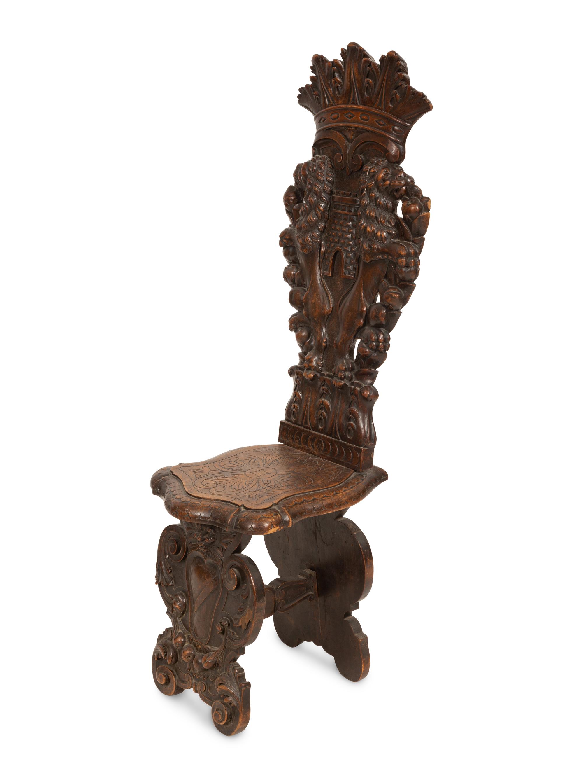 An Italian Renaissance Revival Sgabello Hall Chair