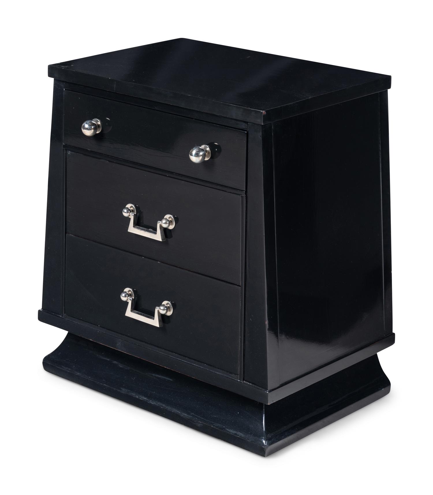 A Pair of James Mont Black-Painted Nightstands