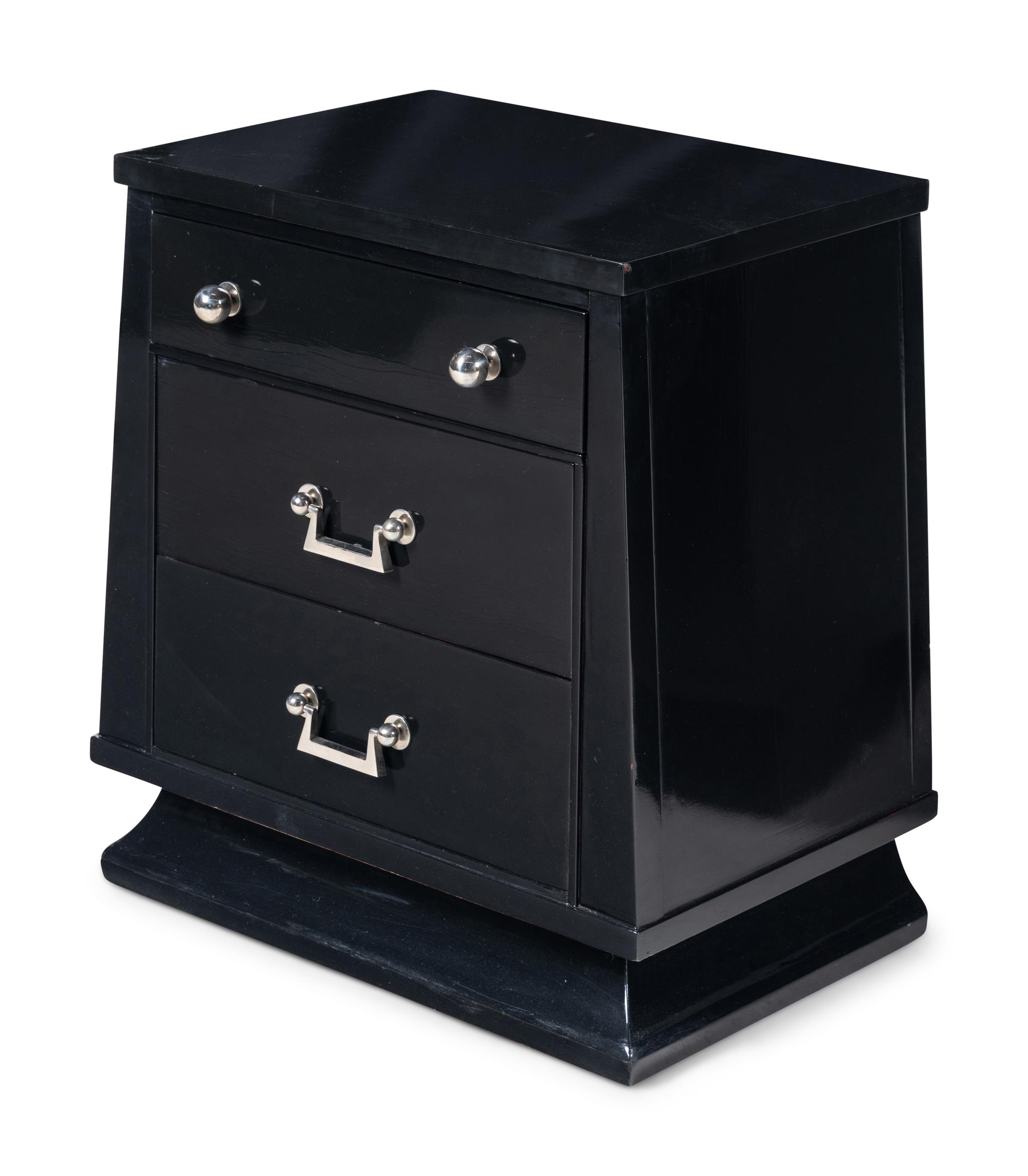 A Pair of James Mont Black-Painted Nightstands