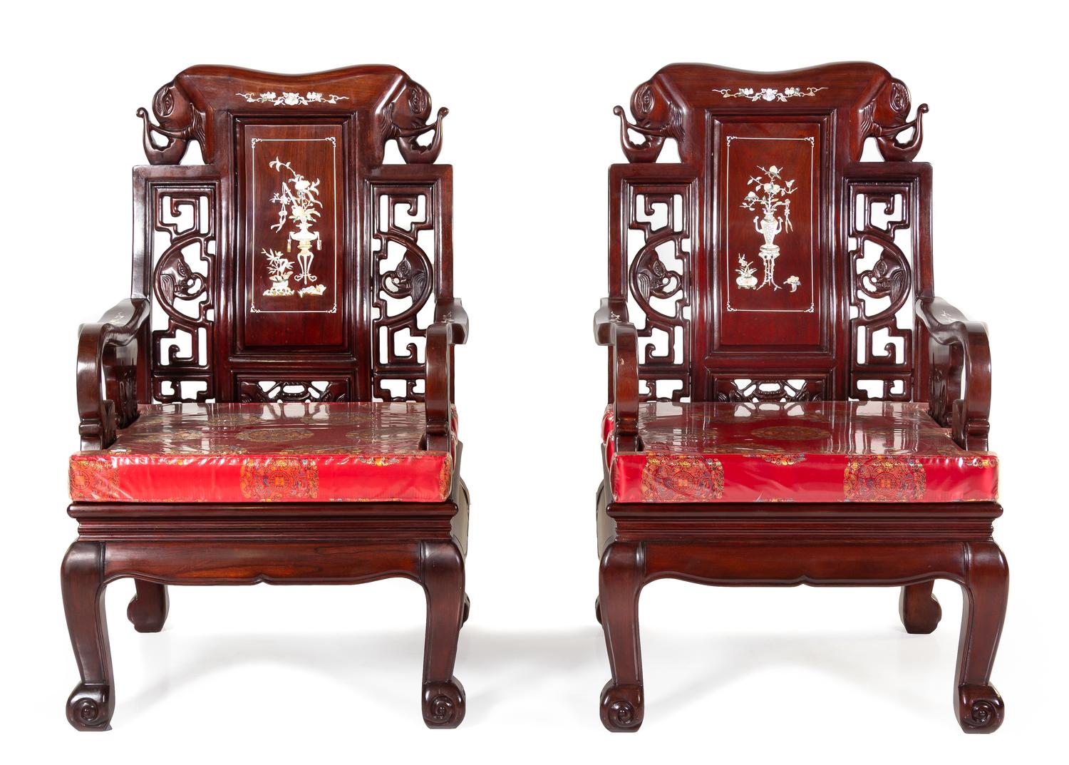A Set of Three Chinese Export Mother-of-Pearl Inlaid Hongmu Furniture
