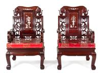 A Set of Three Chinese Export Mother-of-Pearl Inlaid Hongmu Furniture