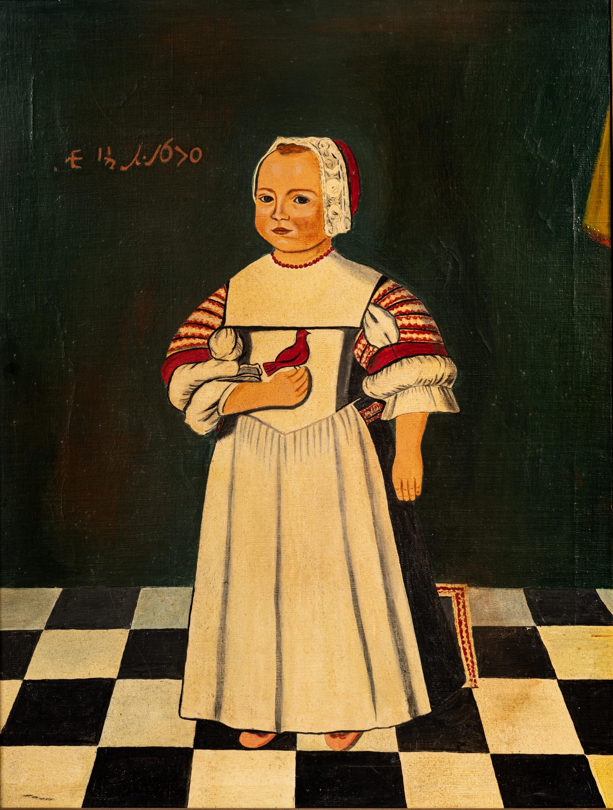 An American Folk Painting of a Child After Freake-Gibbs