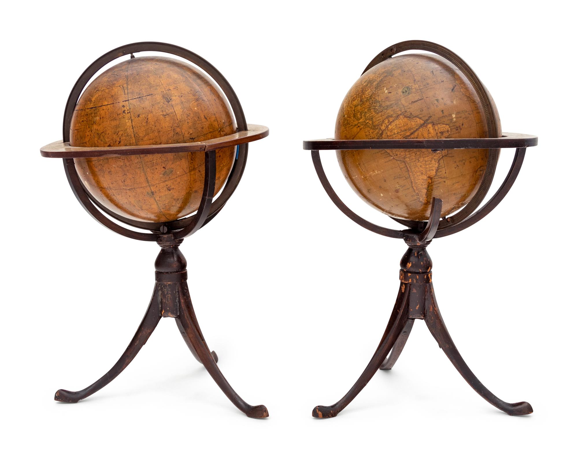 A Pair of English Terrestrial and Celestial Desk Globes