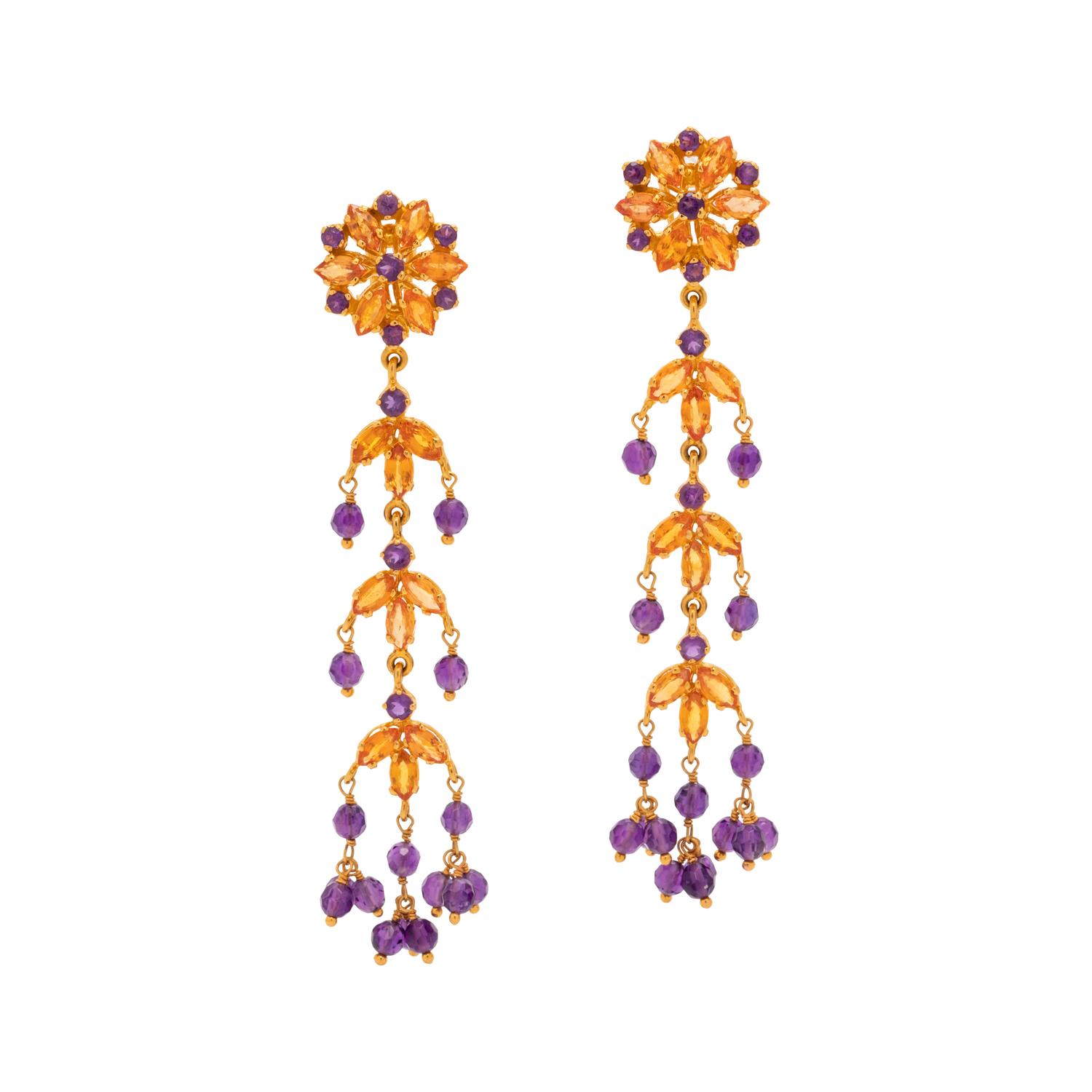 CITRINE AND AMETHYST EARCLIPS