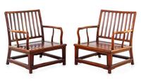 A Pair of Huali Wood Spindleback Armchairs