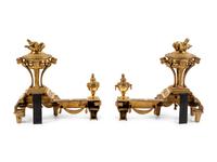 A Pair of French Neoclassical Gilt Bronze Chenets