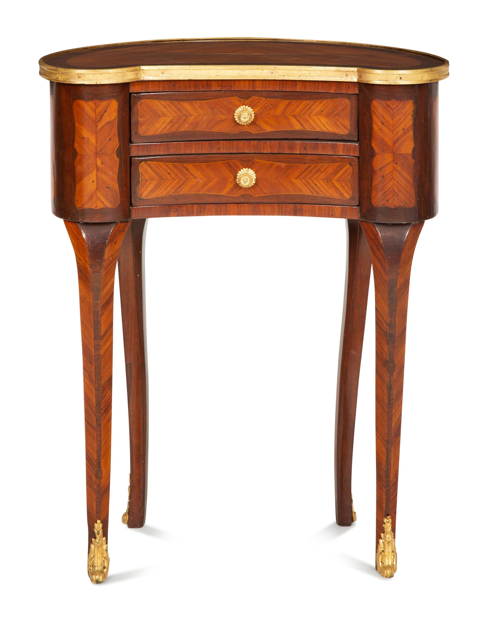 A Louis XV Style Purplewood and Bois Satine Parquetry Gilt Bronze Mounted Reniform Side Table