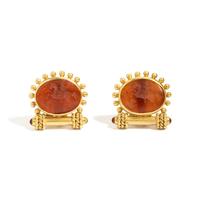 ELIZABETH LOCKE, YELLOW GOLD, CITRINE AND GLASS AND MOTHER-OF-PEARL INTAGLIO EARCLIPS