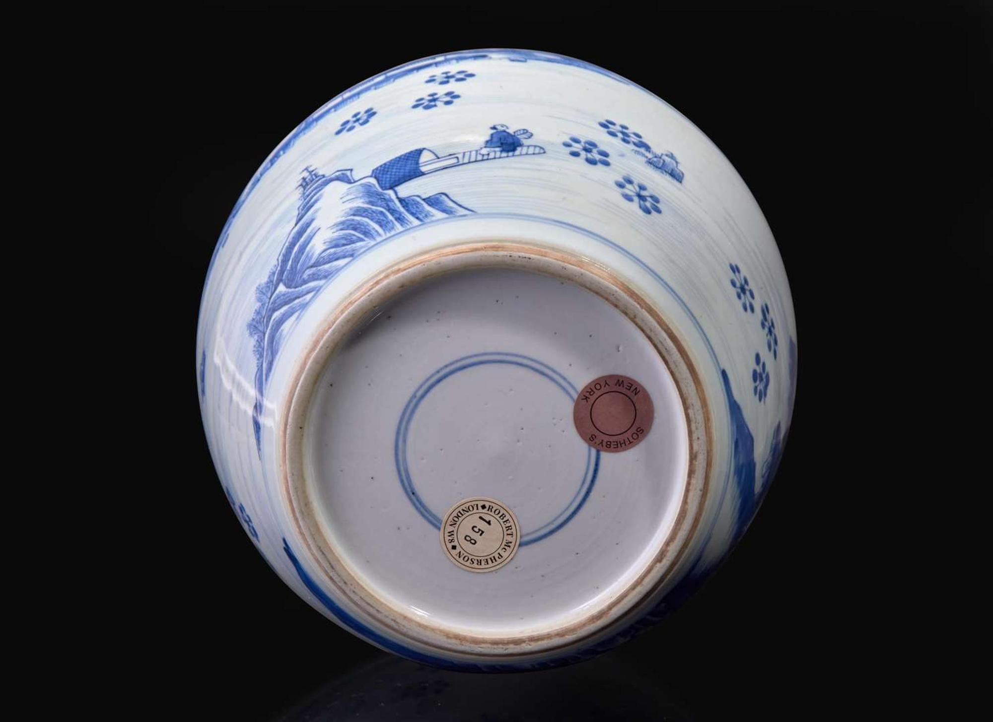 A Chinese blue and white "Landscape" jar, Qing dynasty, 18th-early 19th century 青花山水人物罐 清 十八至十九世紀