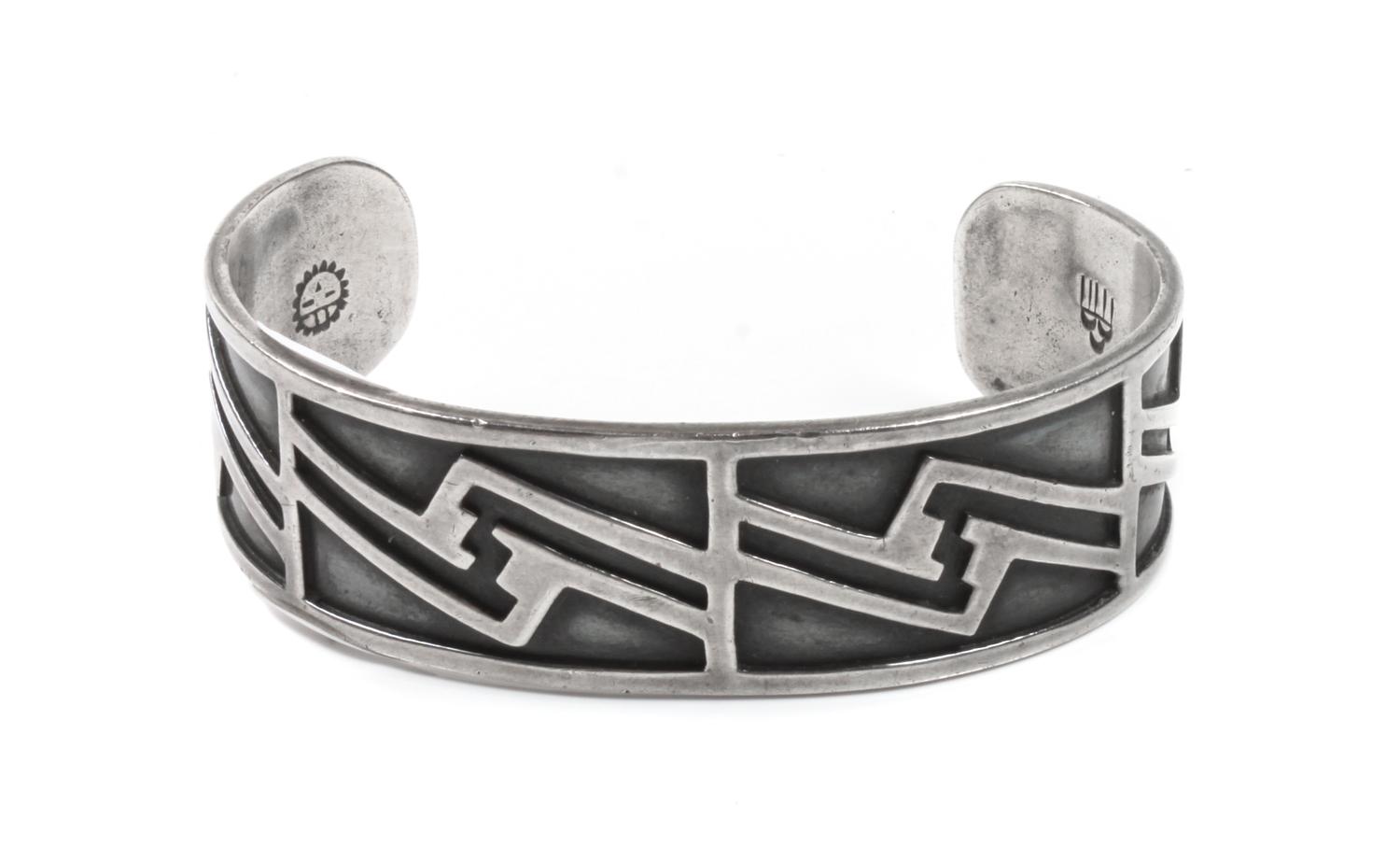 Victor Coochwytewa (Hopi, 1922-2011) Silver Overlay Bracelet Length 5 3/8 x opening 1 1/2 x width 3/4 inches