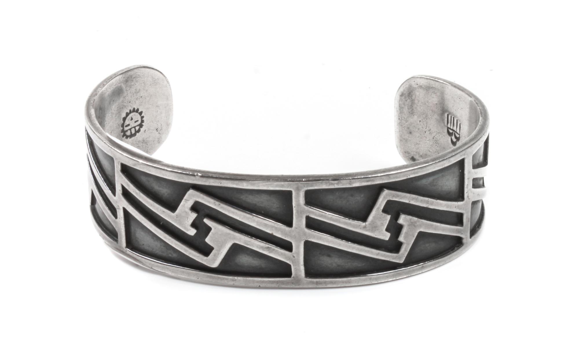 Victor Coochwytewa (Hopi, 1922-2011) Silver Overlay Bracelet Length 5 3/8 x opening 1 1/2 x width 3/4 inches