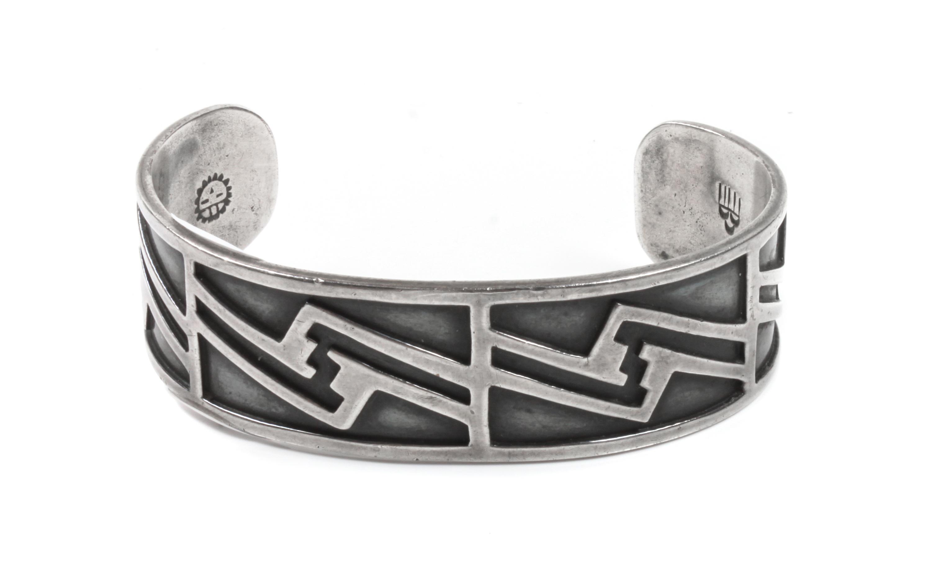 Victor Coochwytewa (Hopi, 1922-2011) Silver Overlay Bracelet Length 5 3/8 x opening 1 1/2 x width 3/4 inches
