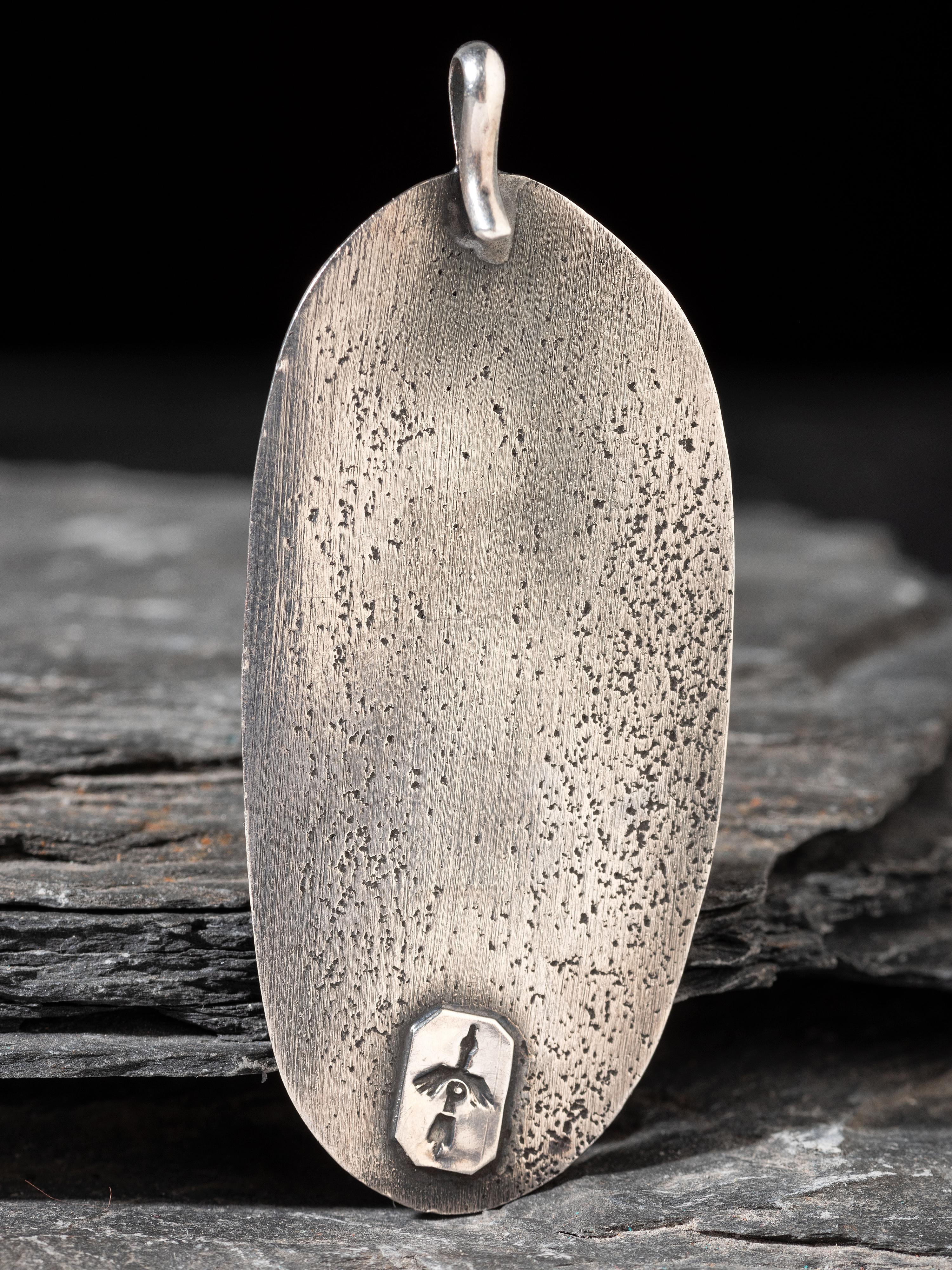 Tufa Cast Silver Kokopelli Pendant, with Turquoise