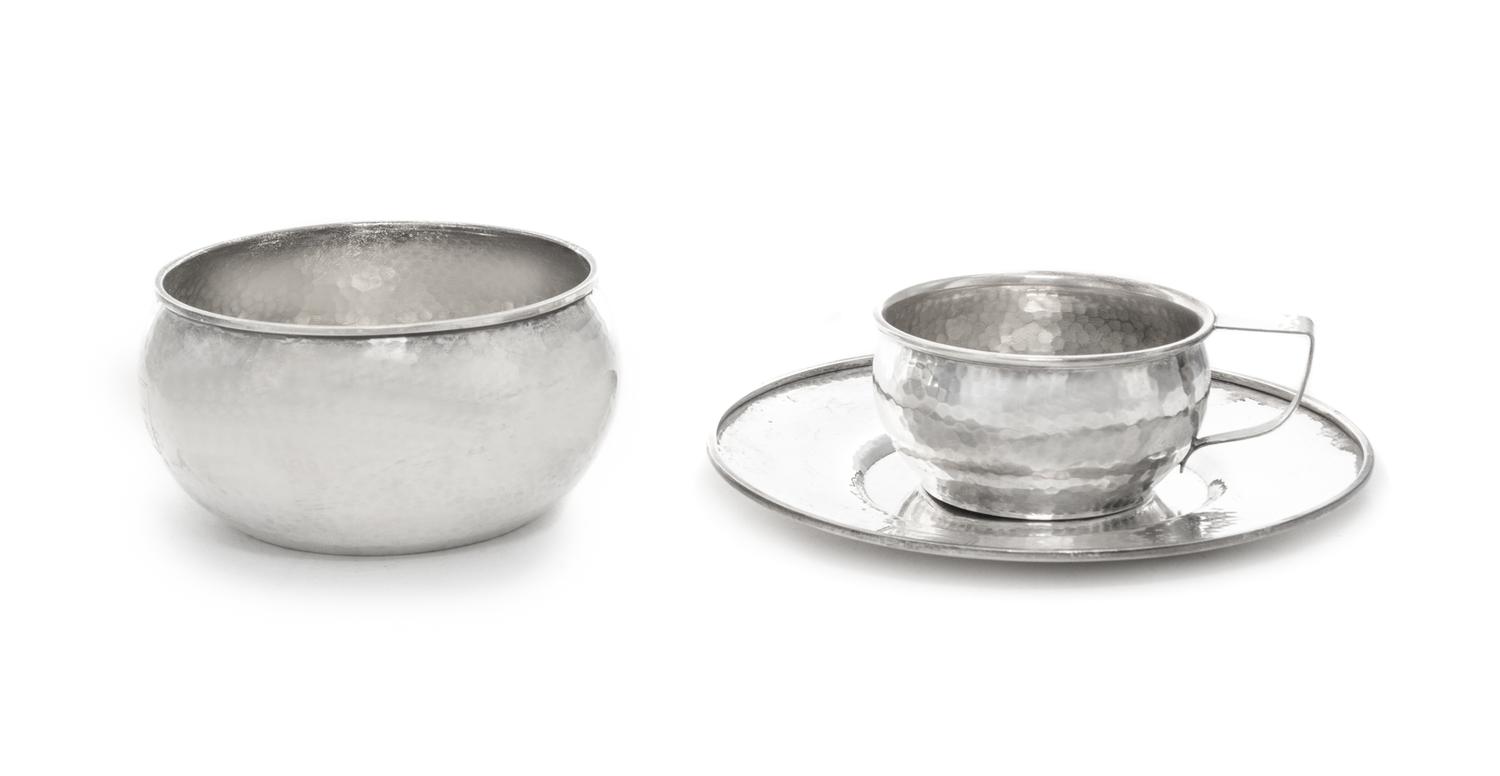 An American Silver Three-Piece Child's Set, Watrous Mfg Co., Wallingford, CT, 1918, comprising a bowl, a plate and a mug, each having a