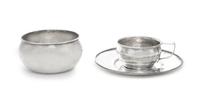 An American Silver Three-Piece Child's Set, Watrous Mfg Co., Wallingford, CT, 1918, comprising a bowl, a plate and a mug, each having a