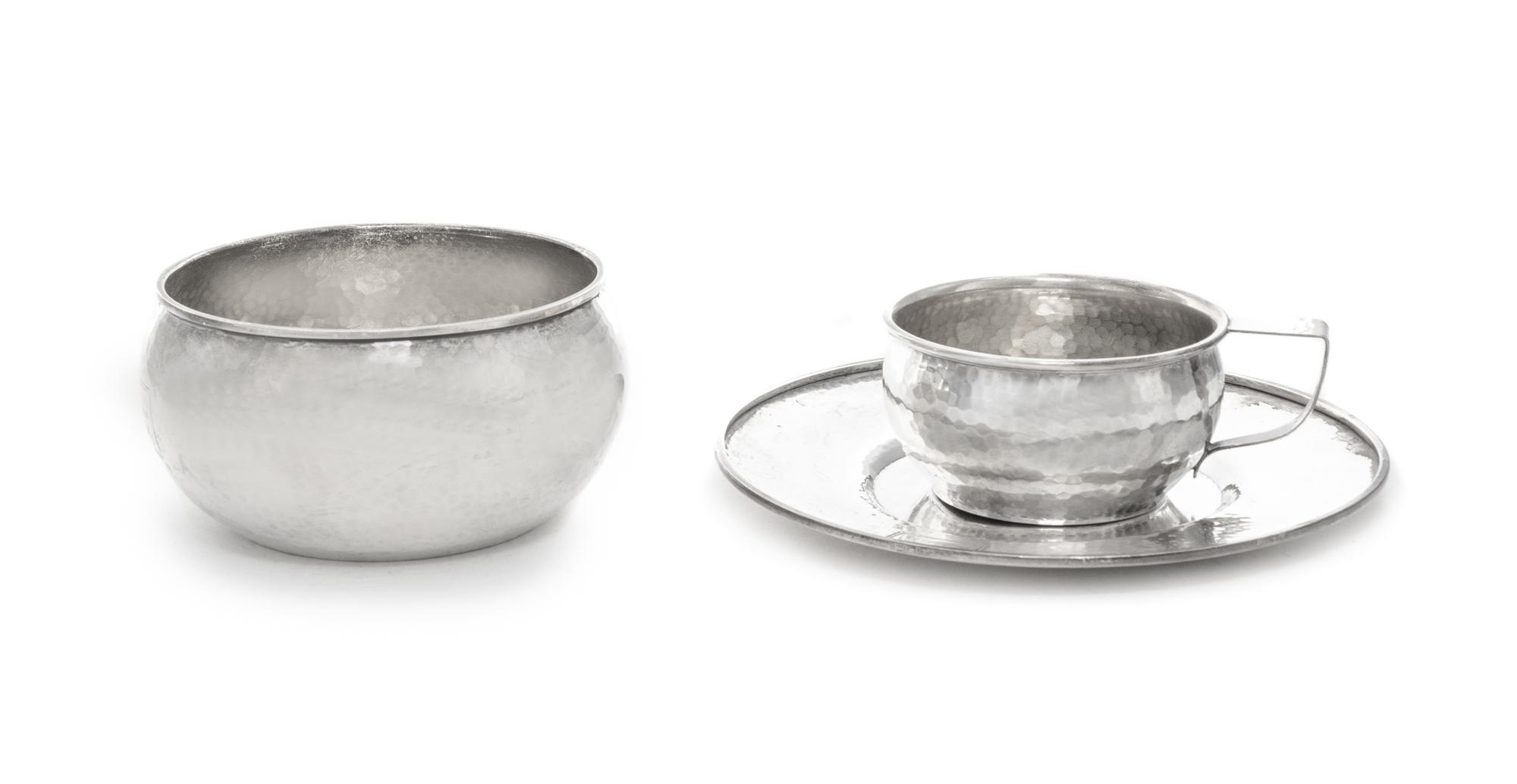 An American Silver Three-Piece Child's Set, Watrous Mfg Co., Wallingford, CT, 1918, comprising a bowl, a plate and a mug, each having a