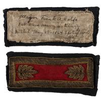 Major Frank Rolfe, 1st Massachusetts Heavy Artillery, KIA Battle of Harris Farm. Shoulder straps and ephemera.