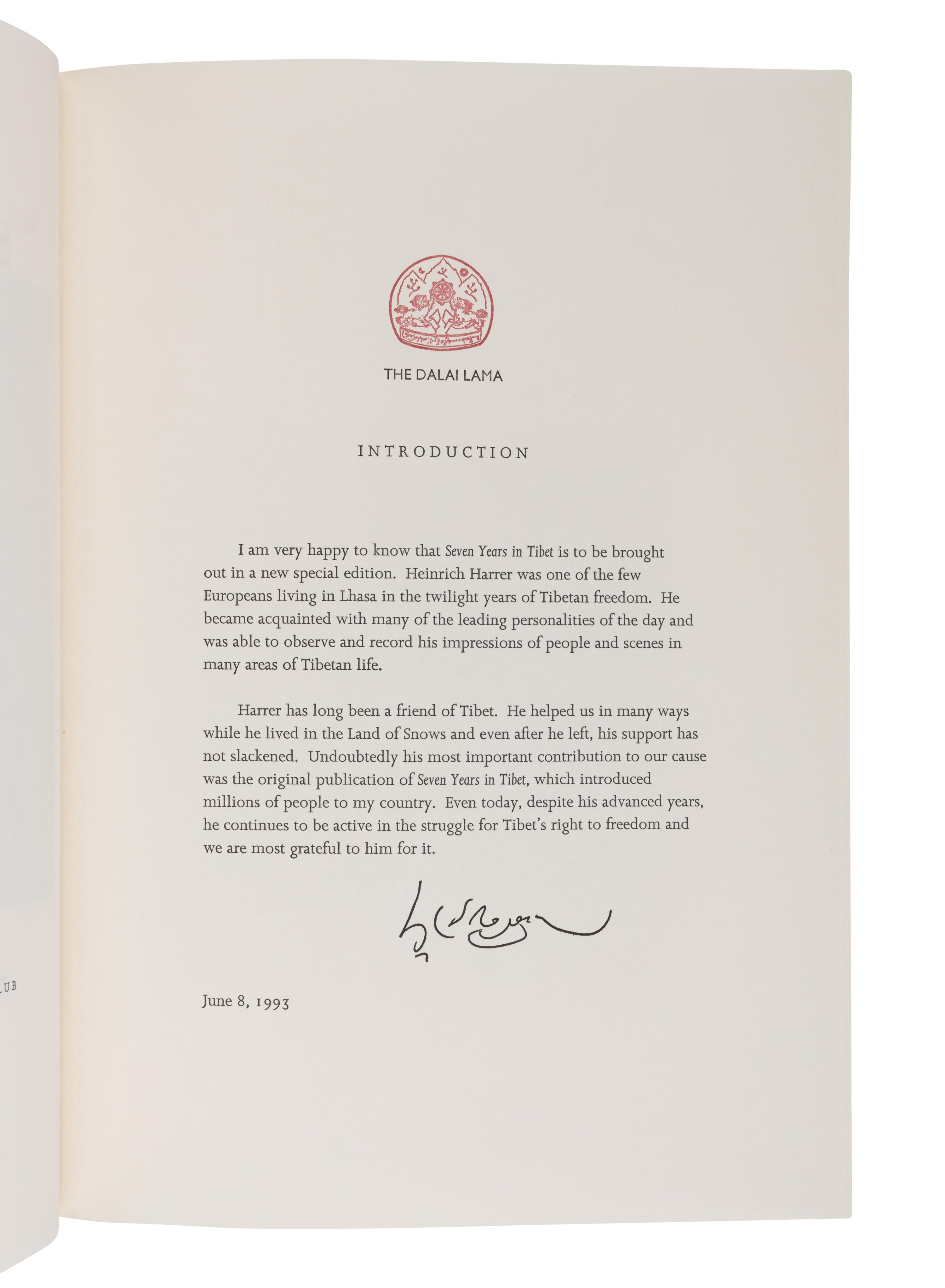 [LIMITED EDITIONS CLUB]. HARRER, Heinrich (1912-2006). Seven Years in Tibet. New York: The Limited Editions Club, 1993.