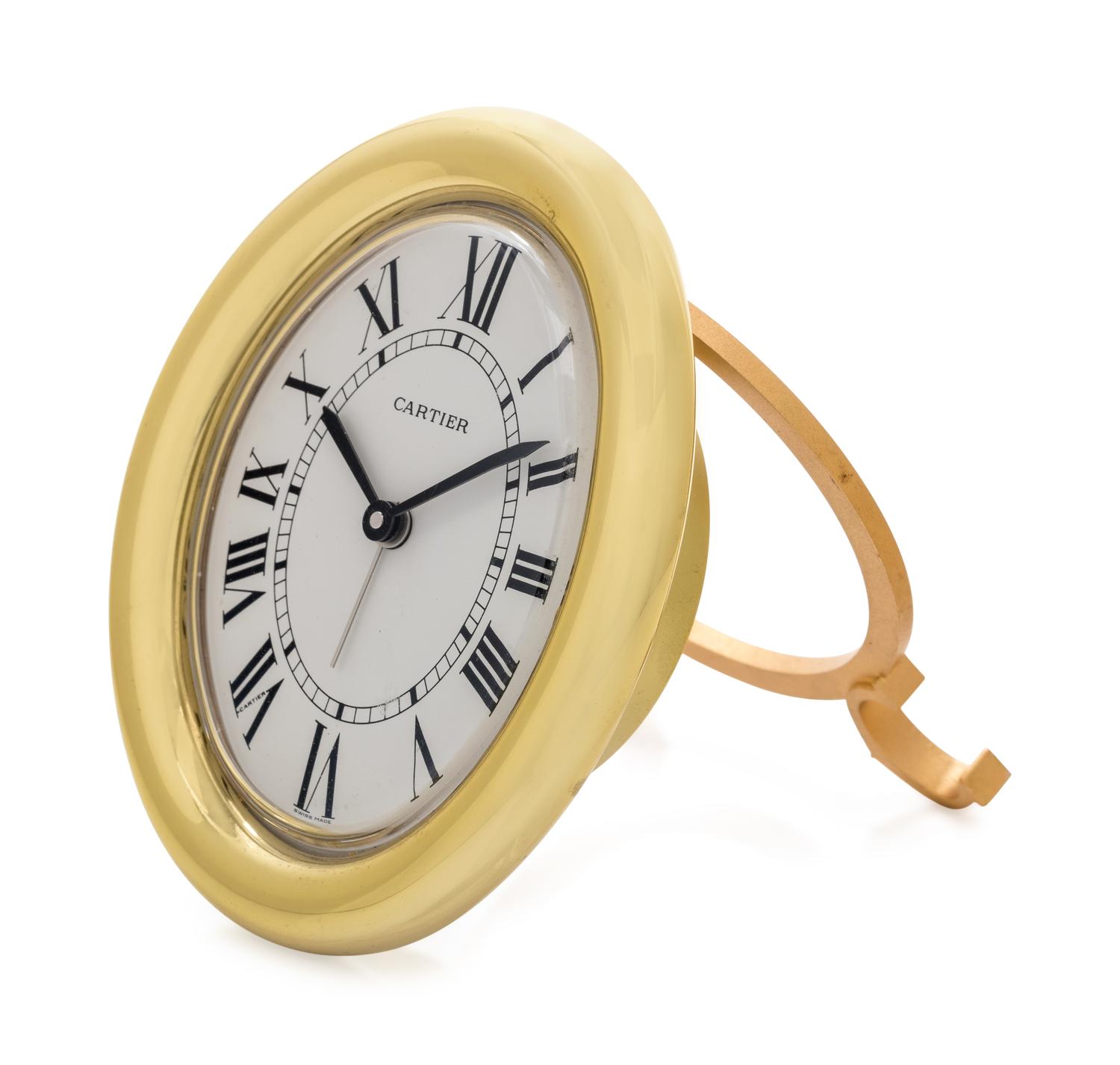 CARTIER, GOLD-PLATED 'BAIGNOIRE' ALARM TABLE CLOCK — 185.00 dwt.