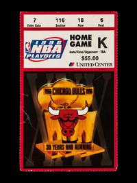 A June 16, 1996 Michael Jordan Chicago Bulls NBA Championship Game 6 Title Clinching Ticket (Father's Day Game, Jordan's Fourth Championship),