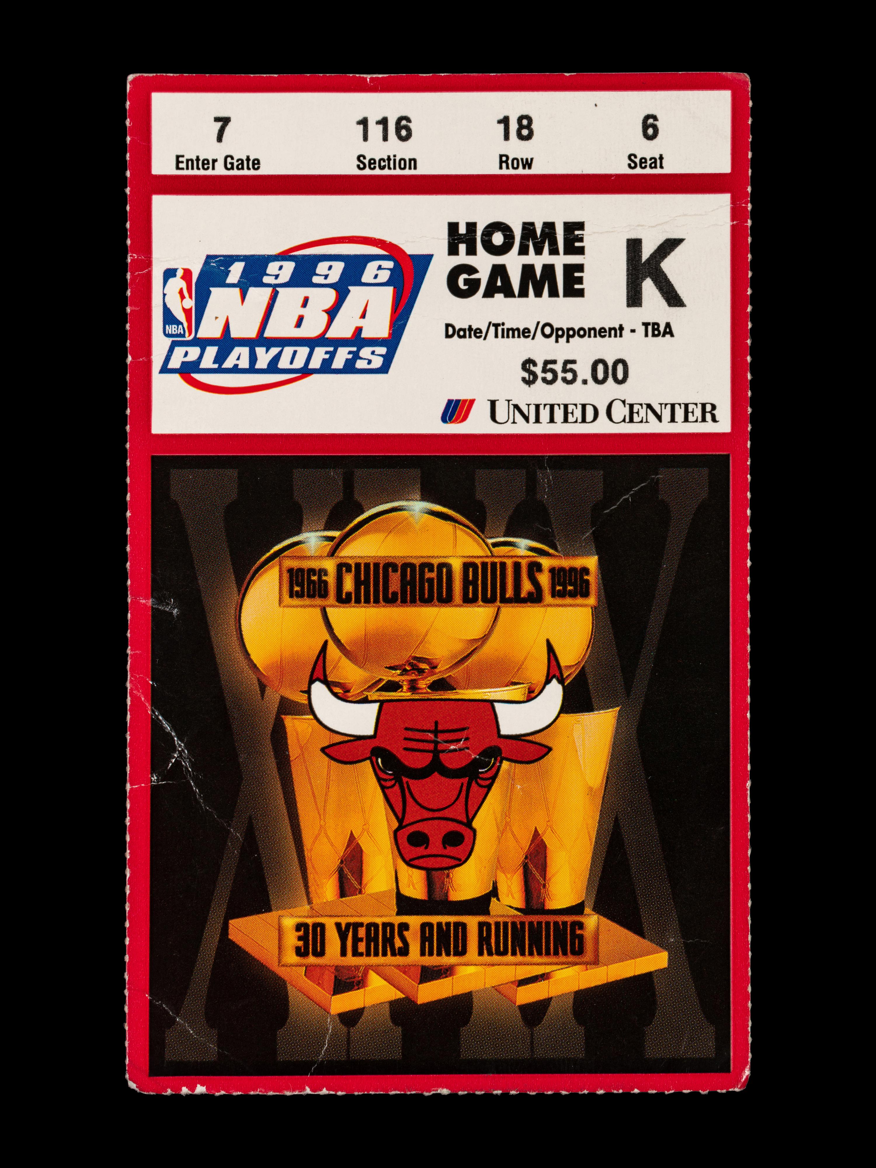 A June 16, 1996 Michael Jordan Chicago Bulls NBA Championship Game 6 Title Clinching Ticket (Father's Day Game, Jordan's Fourth Championship),