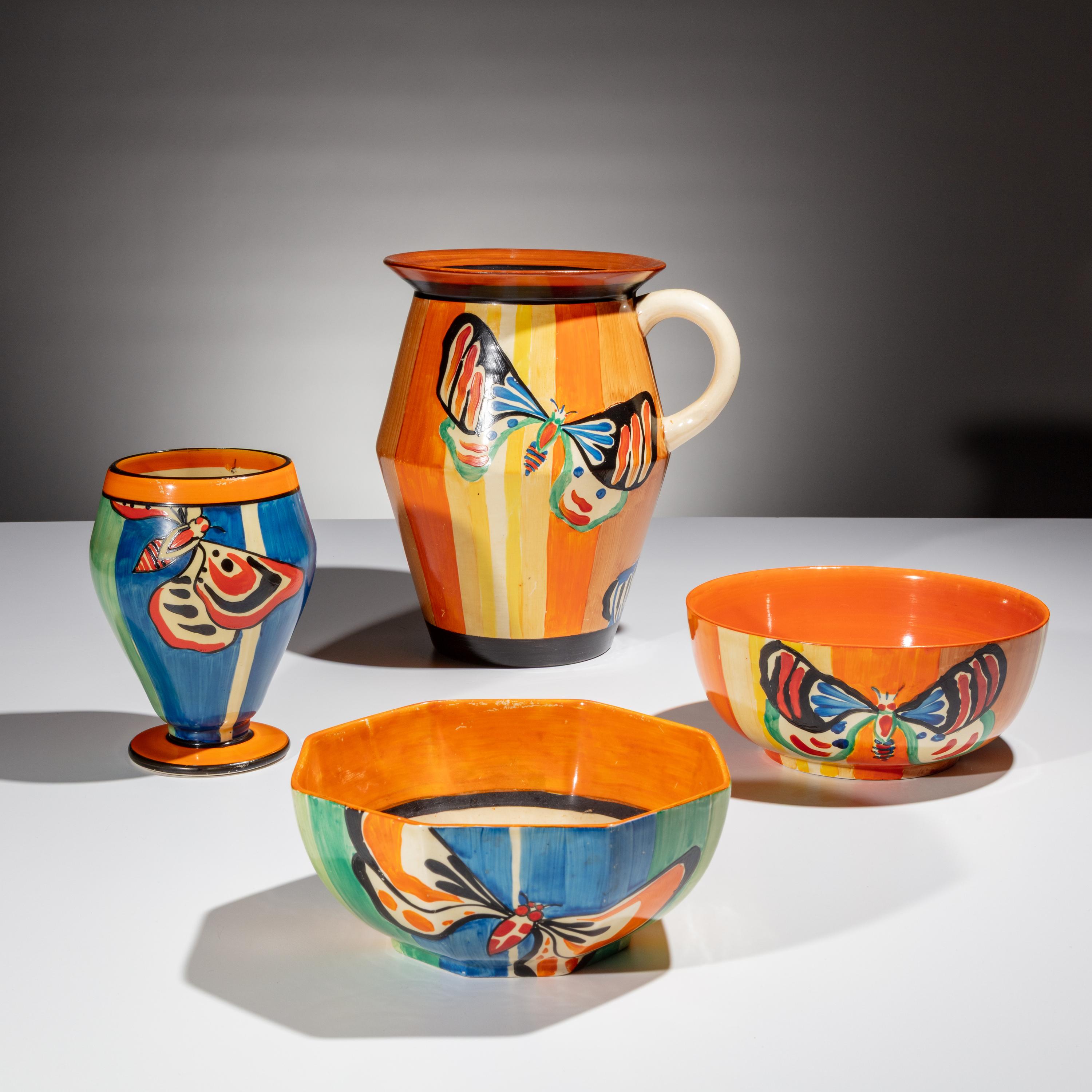 Clarice Cliff (English, 1899 –1972) — Butterfly pattern, 4 pieces