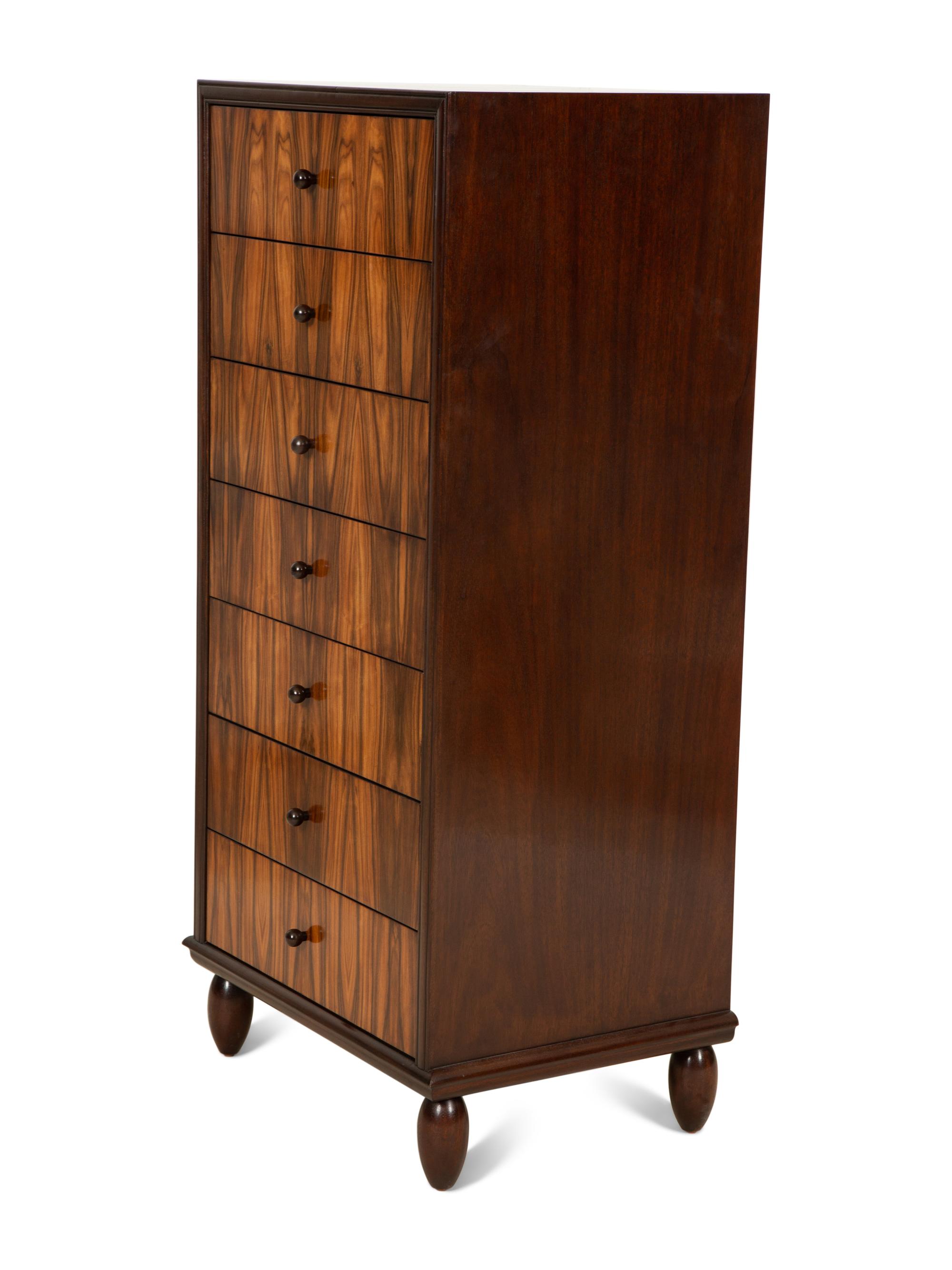 An Art Deco Style Rosewood and Mahogany Semainier