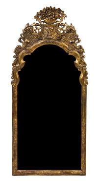 A George II Giltwood Pier Mirror, Height 65 3/4 x width 30 1/2 inches.