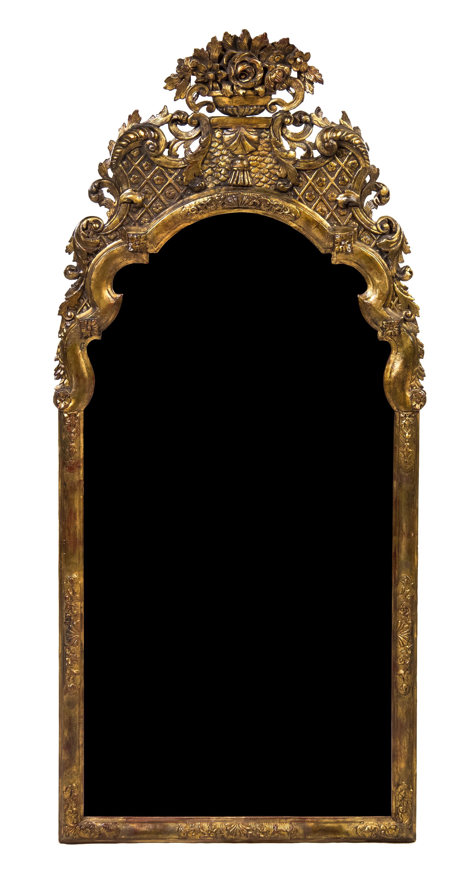 A George II Giltwood Pier Mirror, Height 65 3/4 x width 30 1/2 inches.