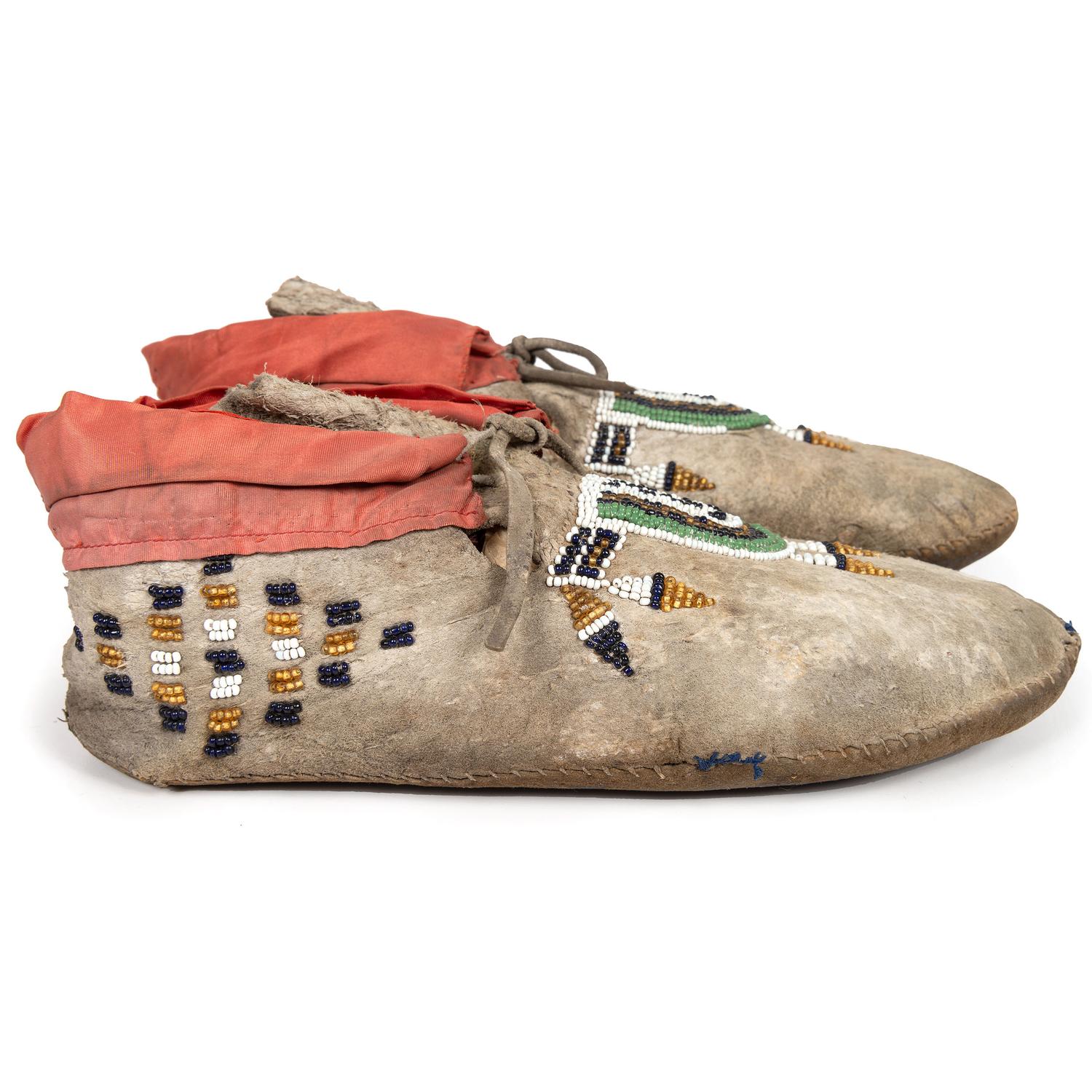 Crow Beaded Buffalo Hide Moccasins