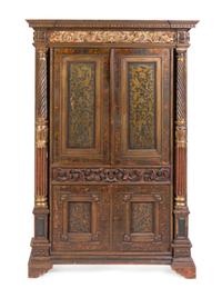 A Continental Painted and Parcel Gilt Secretary Cabinet