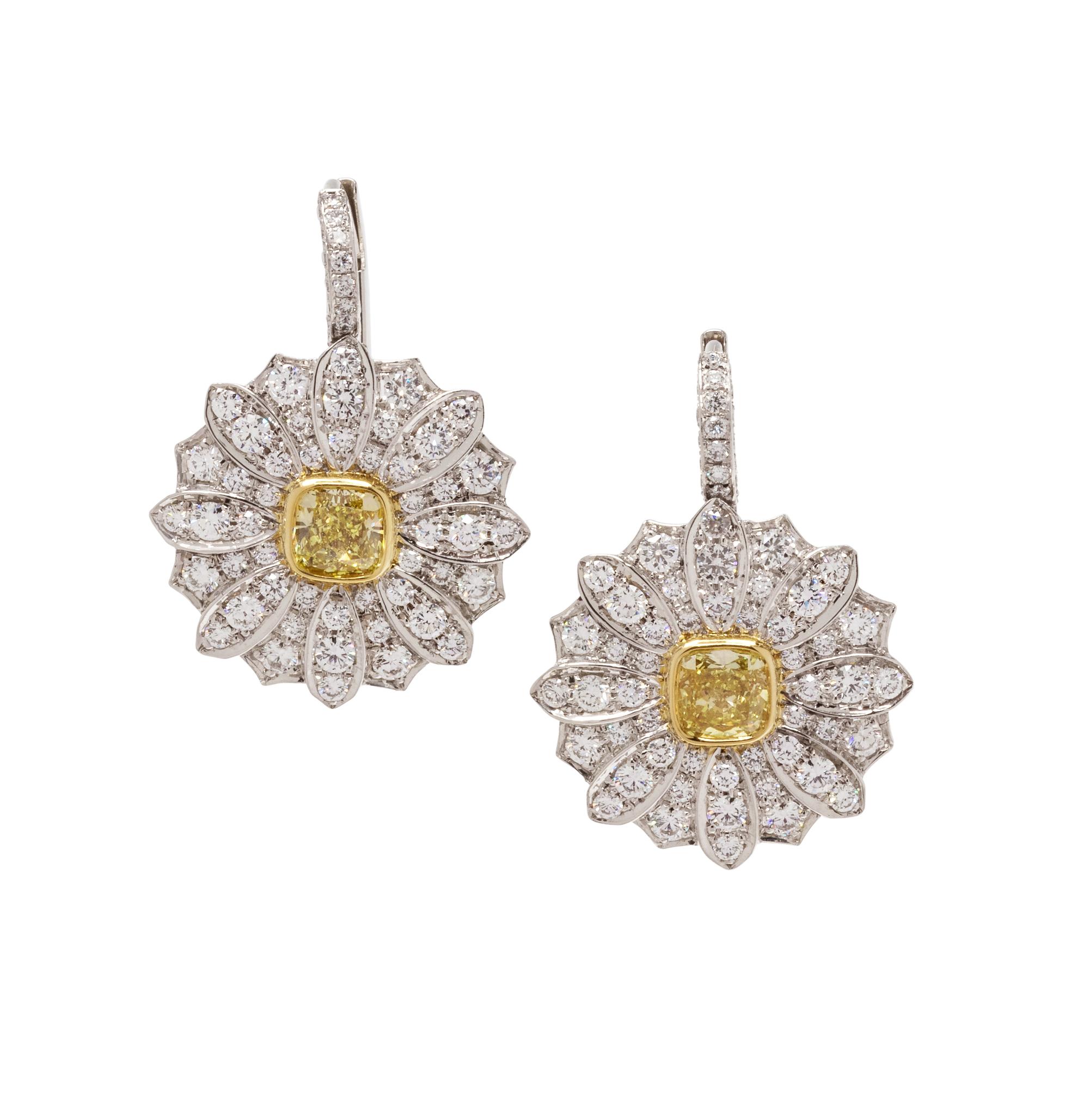 TIFFANY & CO., YELLOW DIAMOND AND DIAMOND 'DAISY' EARRINGS