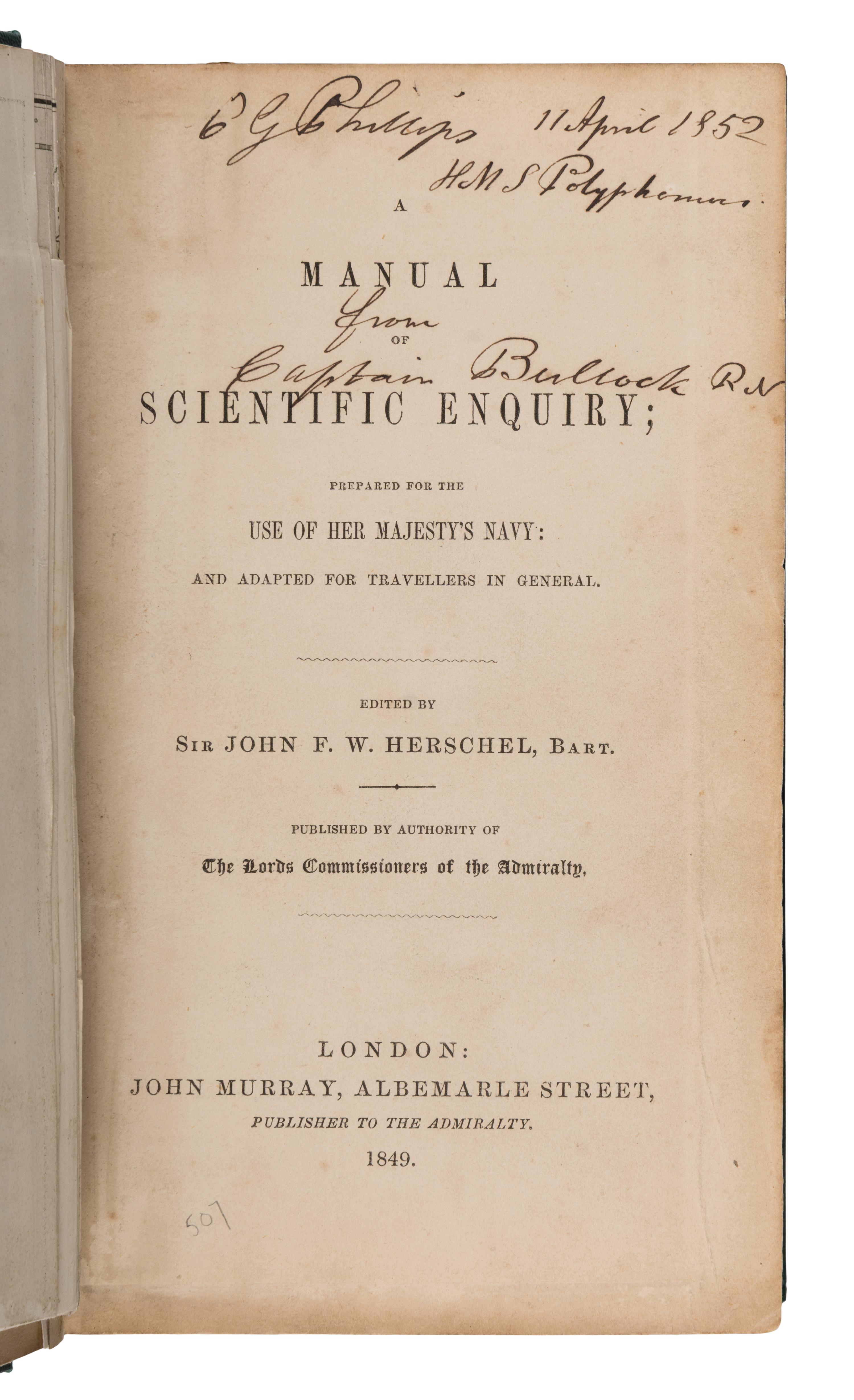 [Darwin, Charles (1809-1882)]. "Geology." In: A Manual of Scientific Enquiry . Sir John F. W. Herschel, editor. London: John Murray, 1849.