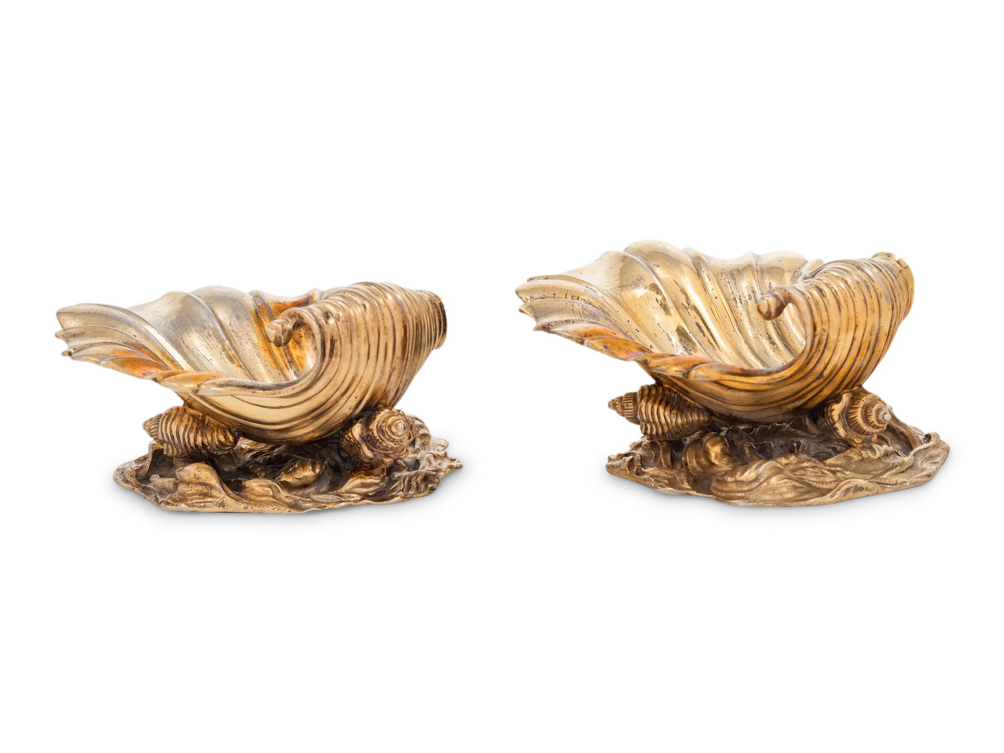 A Pair of George IV Silver-Gilt Shell Form Master Salts