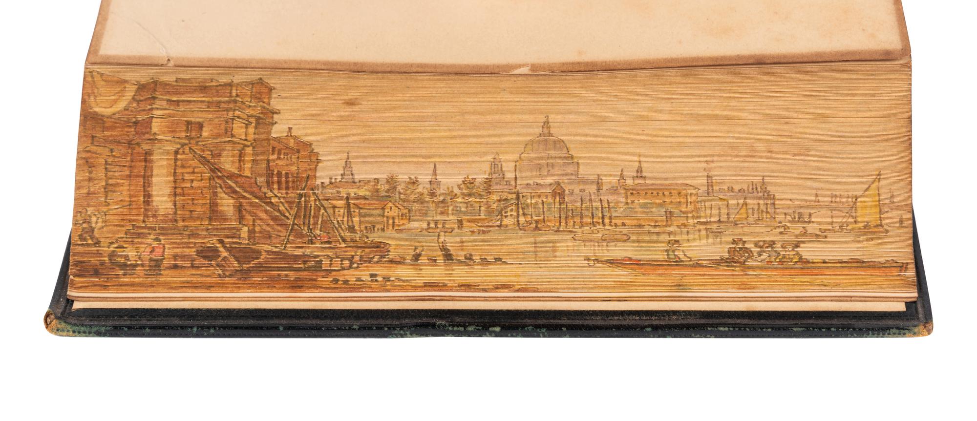 [BINDINGS -- FORE-EDGE PAINTINGS]. A group of 6 works in 10 volumes concealing fore-edge paintings depicting sea views, comprising: