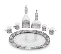 A Continental Silver Mounted Etched Glass Drink Service