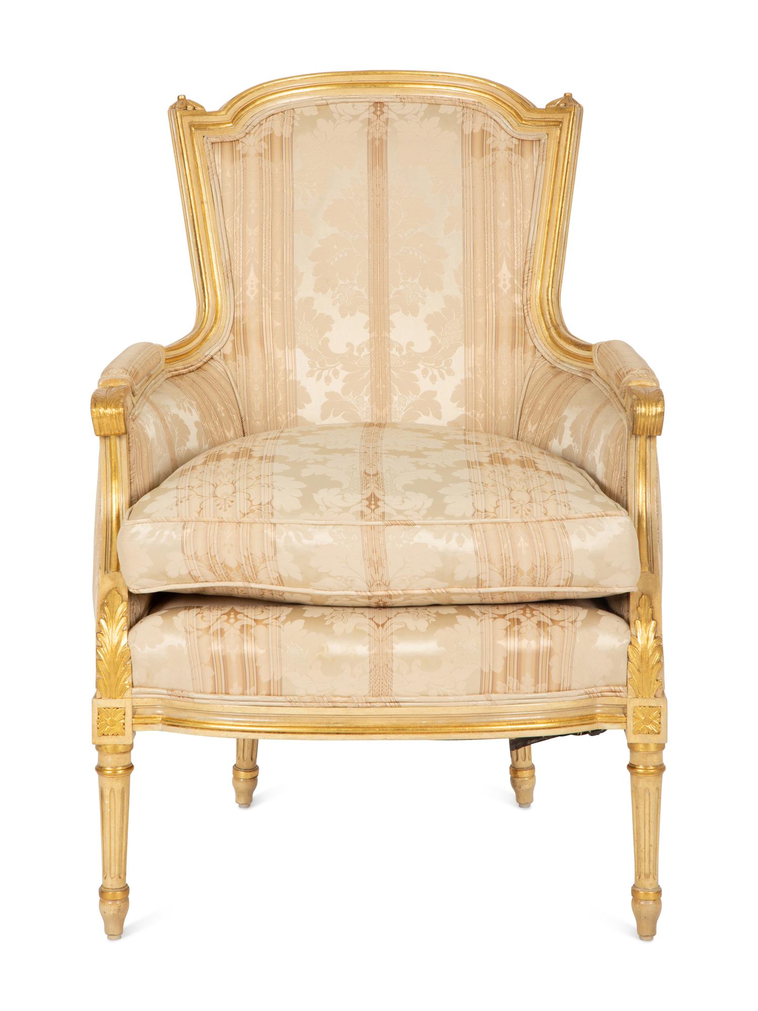 A Louis XV Style Painted and Giltwood Bergère