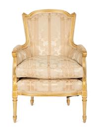 A Louis XV Style Painted and Giltwood Bergère