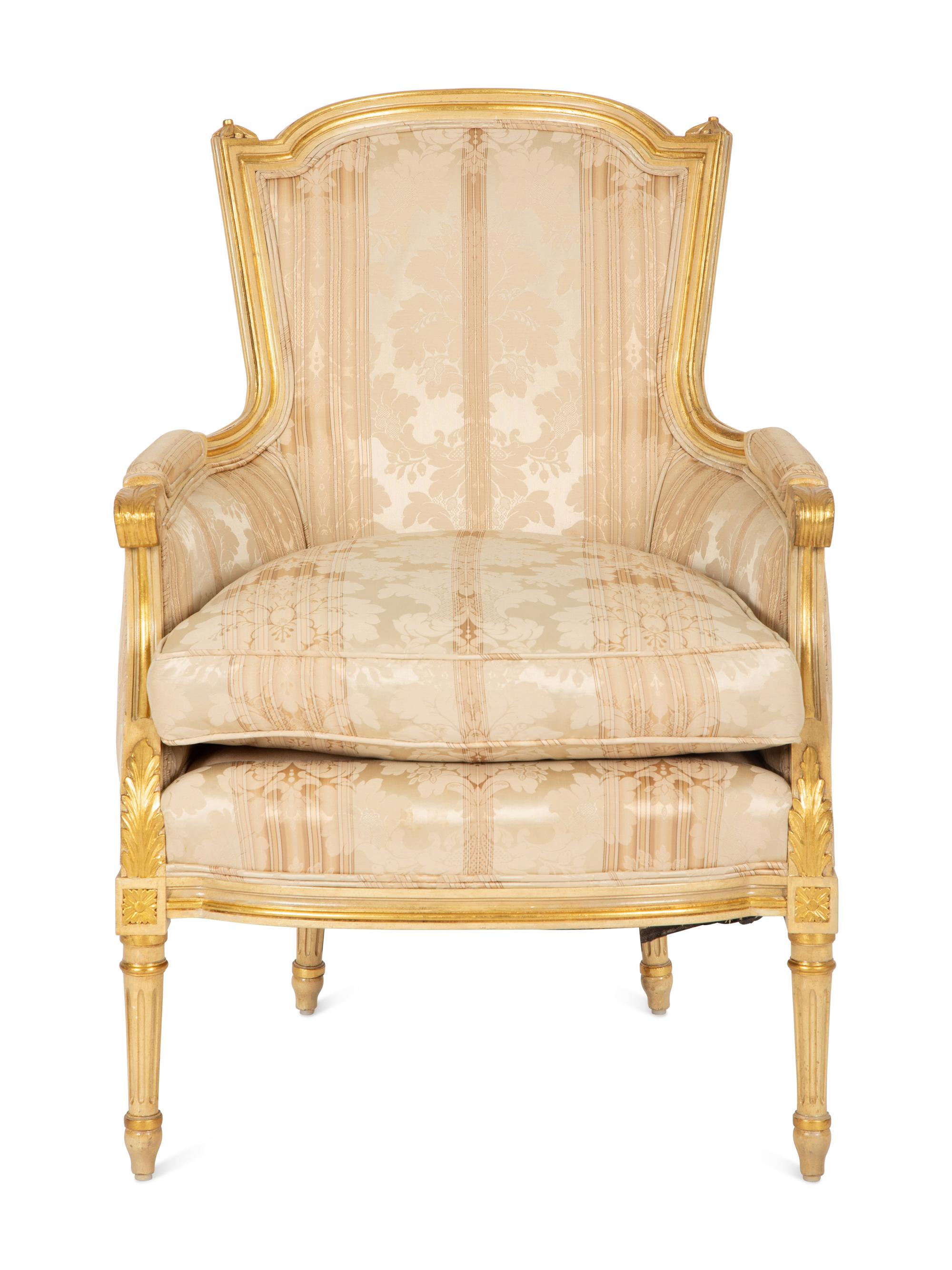 A Louis XV Style Painted and Giltwood Bergère