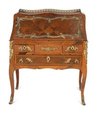 A Louis XV Style Parquetry Inlaid Writing Desk with Brass Gallery