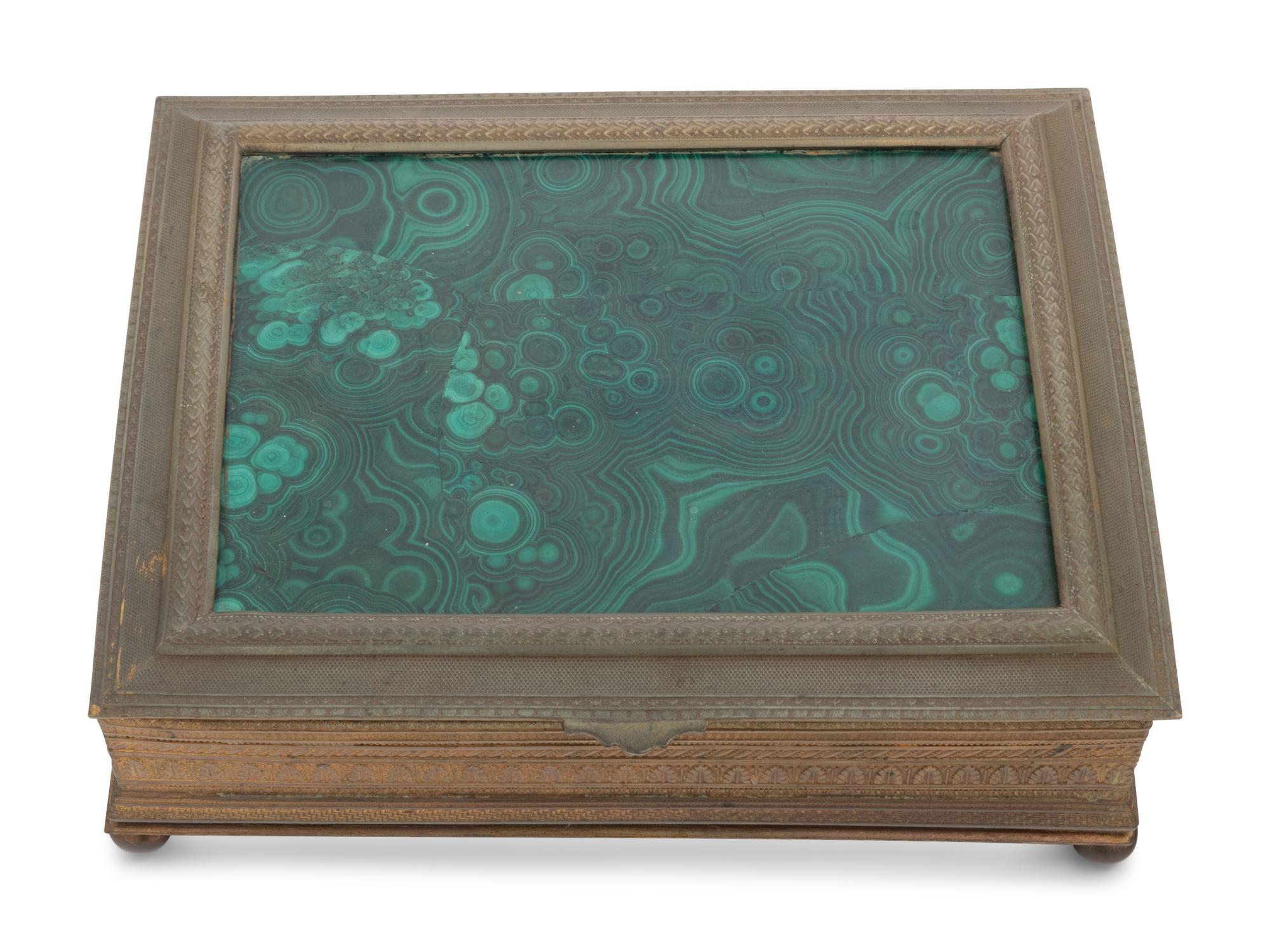 A French Gilt Bronze and Malachite-Inset Box