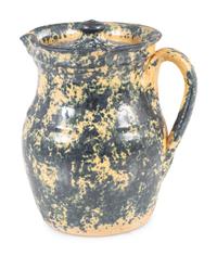 An Ohio Blue Sponge Painted Pitcher and Pig Bank