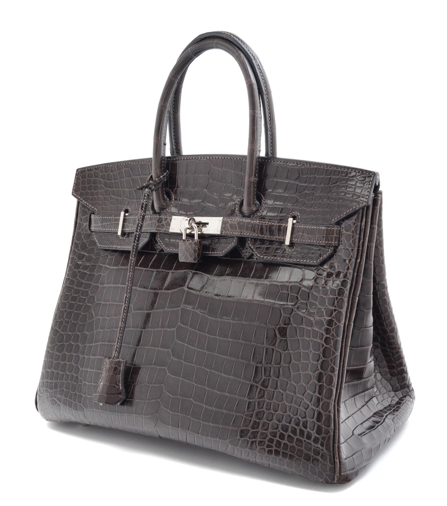 An Hermes Graphite Porosus Crocodile 35cm Birkin Handbag, 14" x 10" x 7".