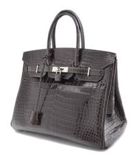 An Hermes Graphite Porosus Crocodile 35cm Birkin Handbag, 14" x 10" x 7".