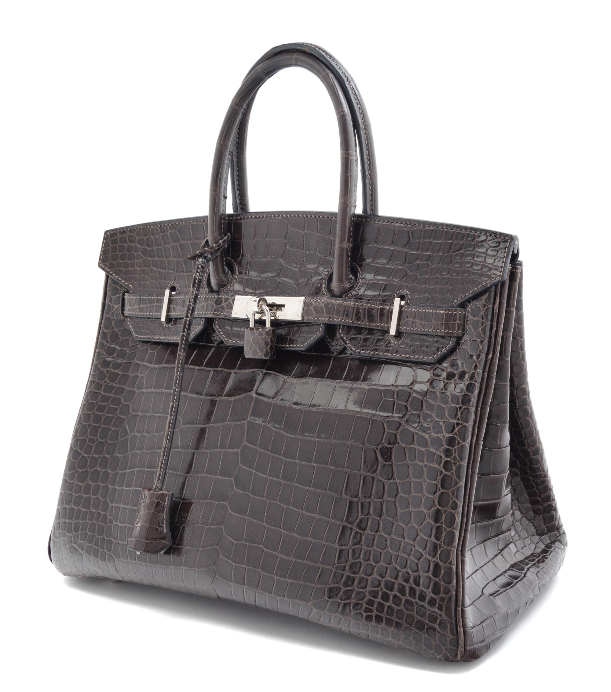 An Hermes Graphite Porosus Crocodile 35cm Birkin Handbag, 14" x 10" x 7".